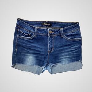 Wax Jean Los Angeles Dark Wash Raw Hem Denim Shorts Size 13 Natural Fade